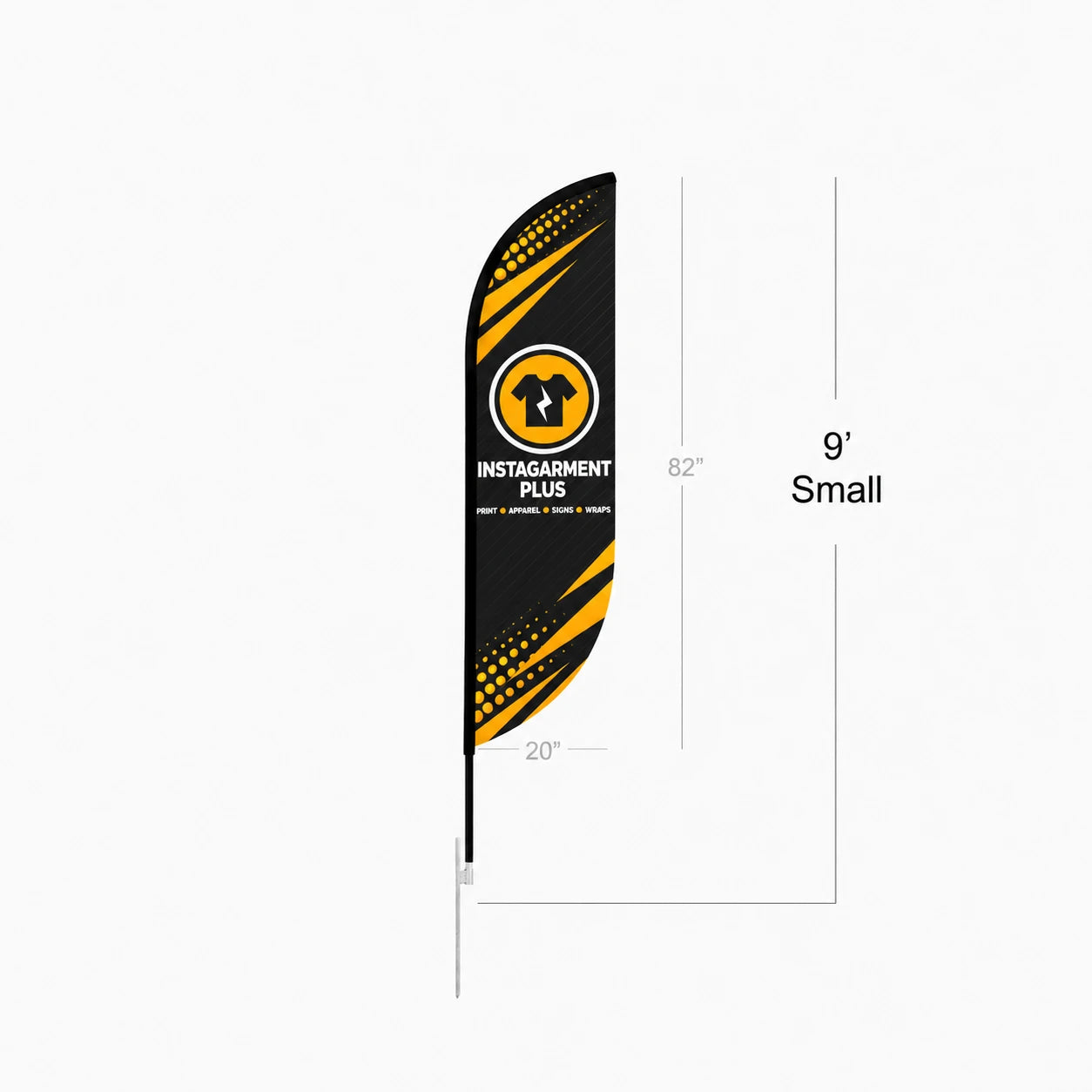 Feather Convex Flag, 9ft Small size, with full dimensions (82in x 20in)