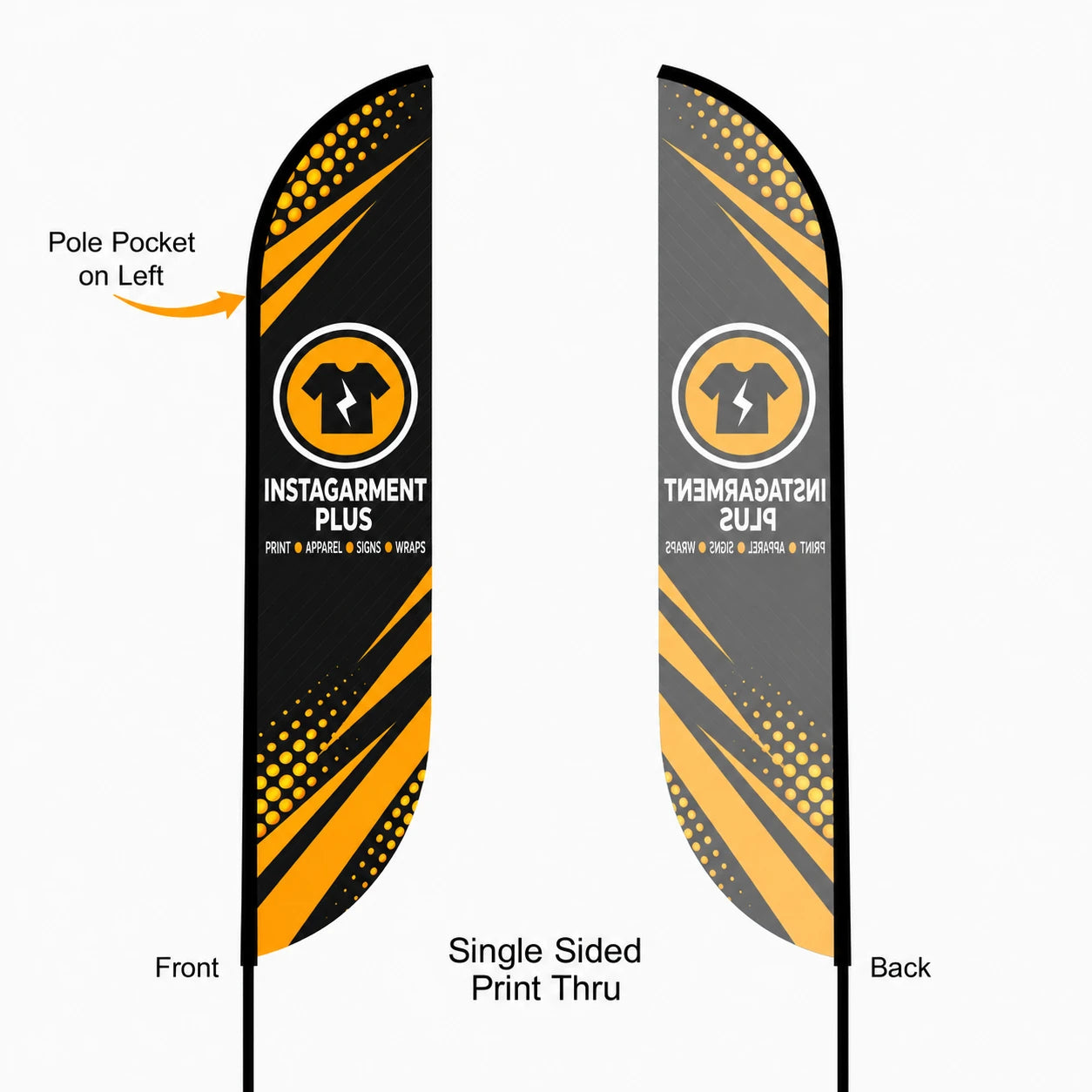 Feather Convex Flag 9ft, Single Sided Print Thru, front and back view