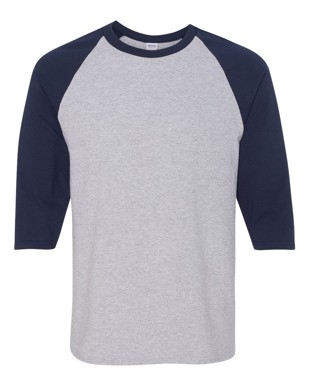 Gildan 5700 Unisex Heavy Cotton™ Raglan Three-Quarter Sleeve T-Shirt in Sport Grey/ Navy