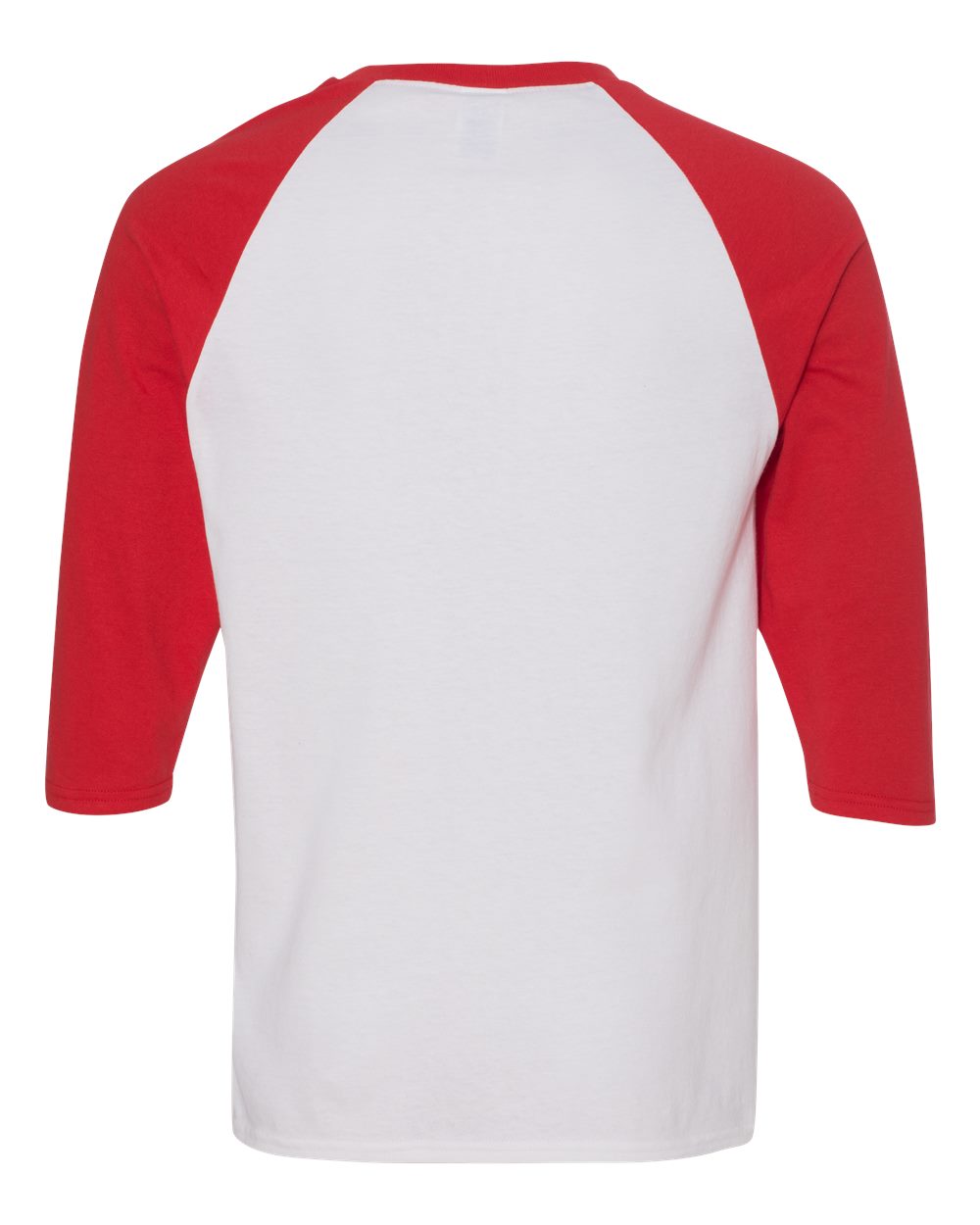 Gildan 5700 Unisex Heavy Cotton™ Raglan Three-Quarter Sleeve T-Shirt in White/ Red, back