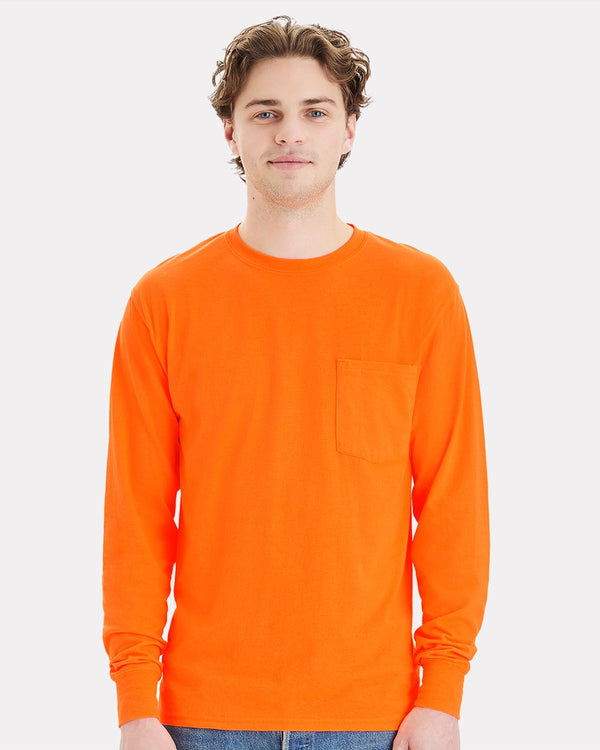 Hanes W120 Unisex Workwear Long Sleeve Pocket T-Shirt