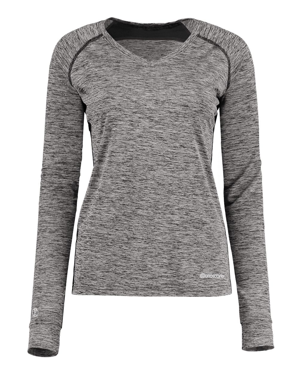 Holloway 222770 Women's Electrify CoolCore® Long Sleeve V-Neck T-Shirt in Black Heather