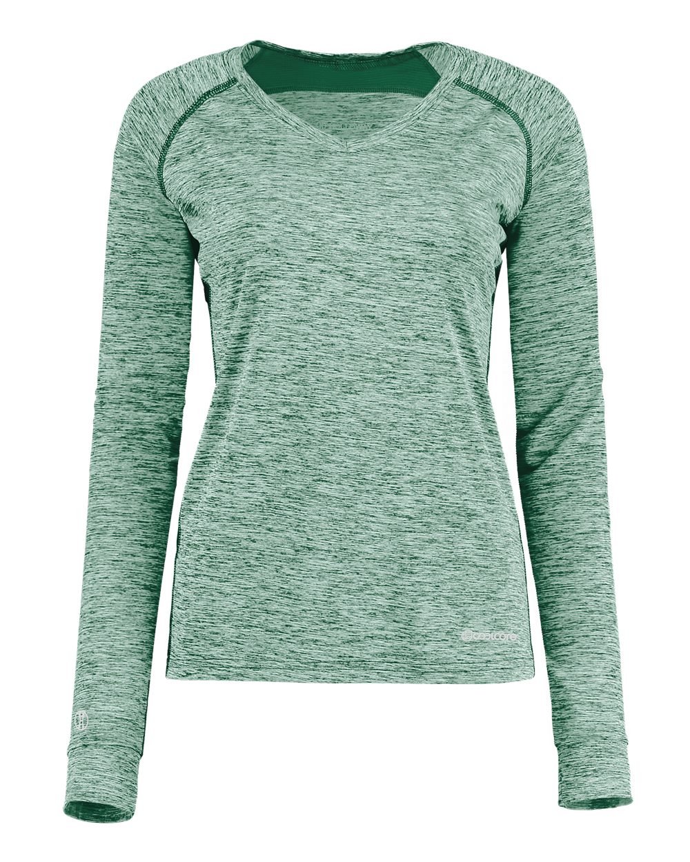 Holloway 222770 Women's Electrify CoolCore® Long Sleeve V-Neck T-Shirt in Dark Green Heather