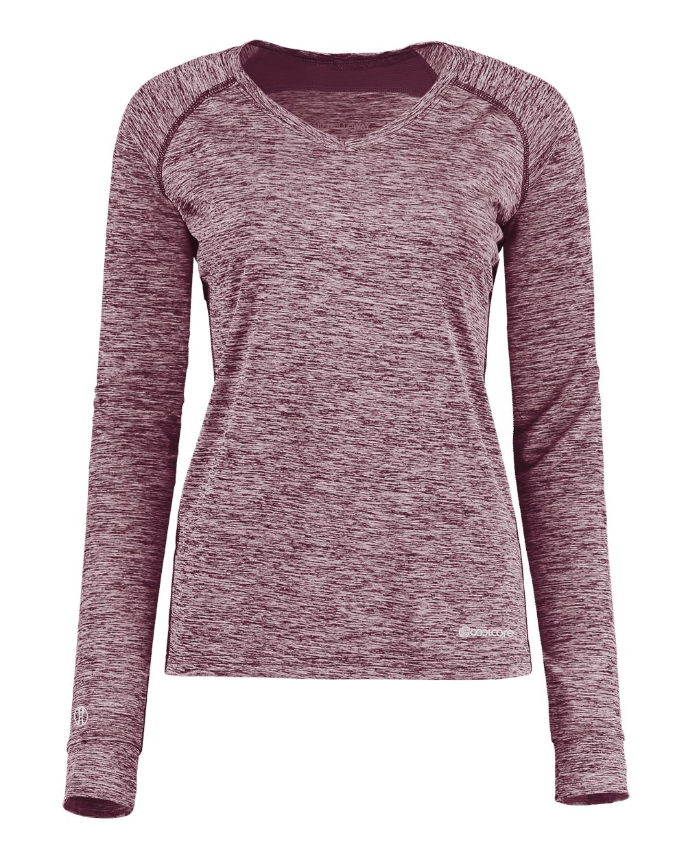 Holloway 222770 Women's Electrify CoolCore® Long Sleeve V-Neck T-Shirt in Maroon Heather