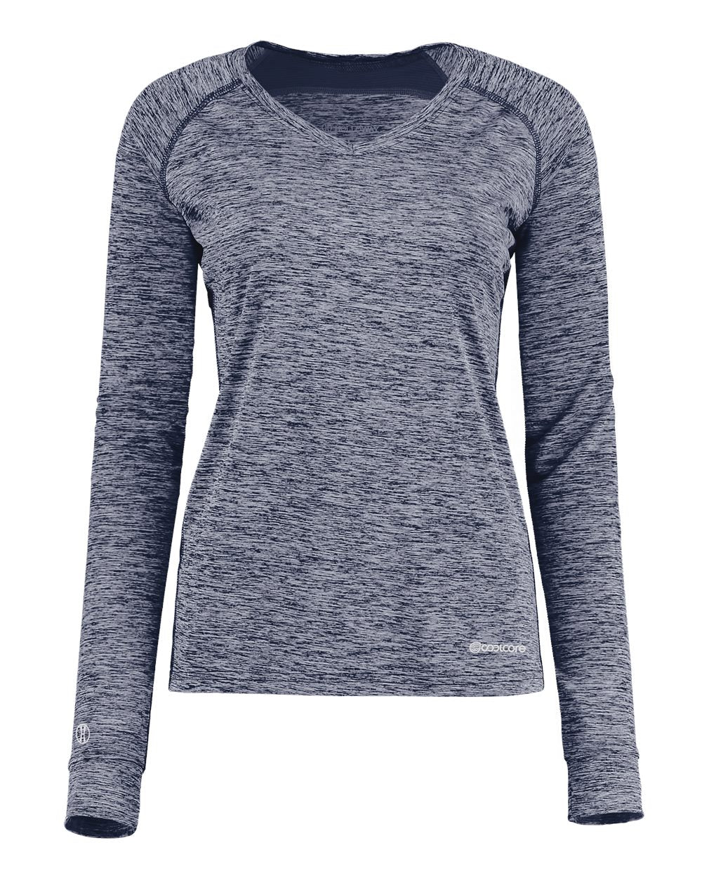 Holloway 222770 Women's Electrify CoolCore® Long Sleeve V-Neck T-Shirt in Navy Heather