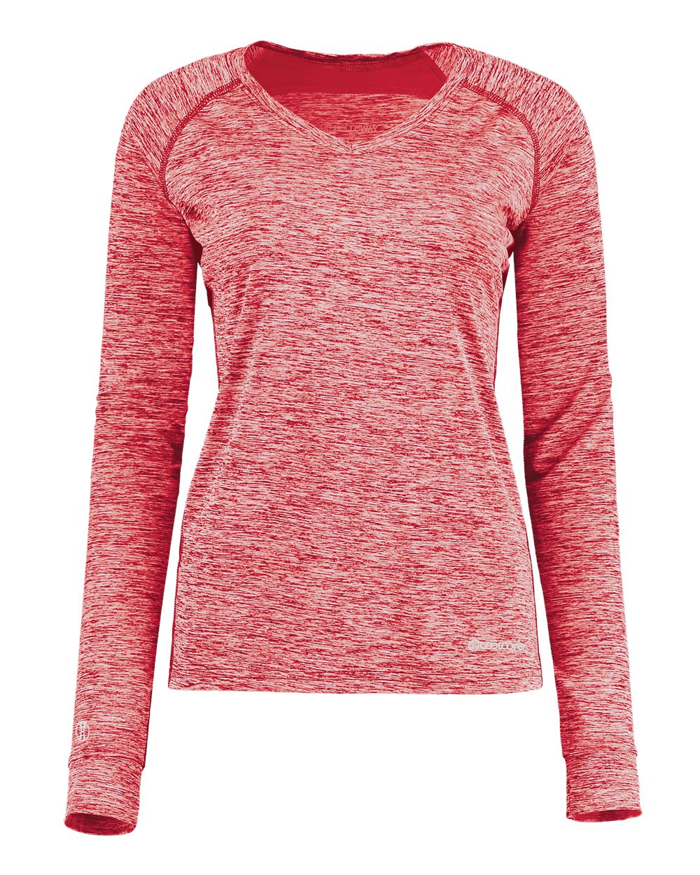 Holloway 222770 Women's Electrify CoolCore® Long Sleeve V-Neck T-Shirt in Scarlet Heather