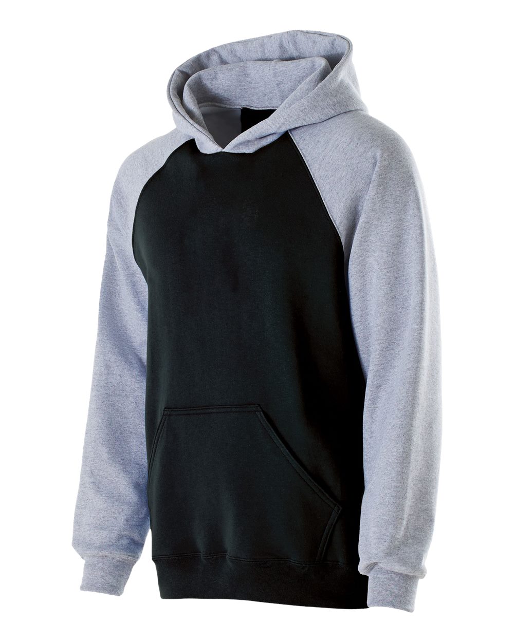 Holloway 229279 Youth Cotton/Poly Fleece Banner Hooded Sweatshirt in Black/ Athletic Heather