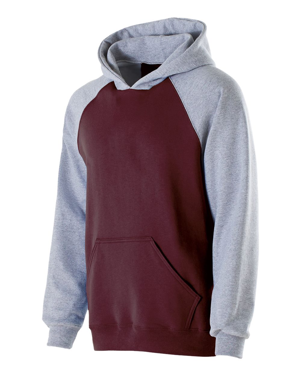 Holloway 229279 Youth Cotton/Poly Fleece Banner Hooded Sweatshirt in Maroon/ Athletic Heather