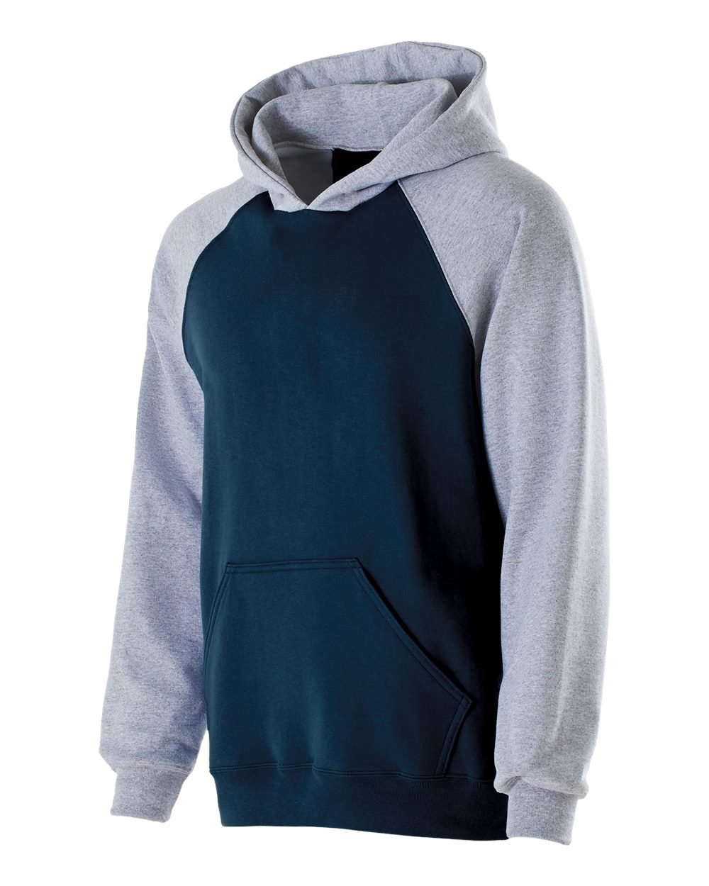 Holloway 229279 Youth Cotton/Poly Fleece Banner Hooded Sweatshirt in Navy/ Athletic Heather
