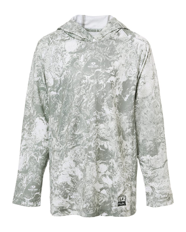 HUK H712L003 Youth Pursuit Mossy Oak Printed Hooded Long Sleeve T-Shirt