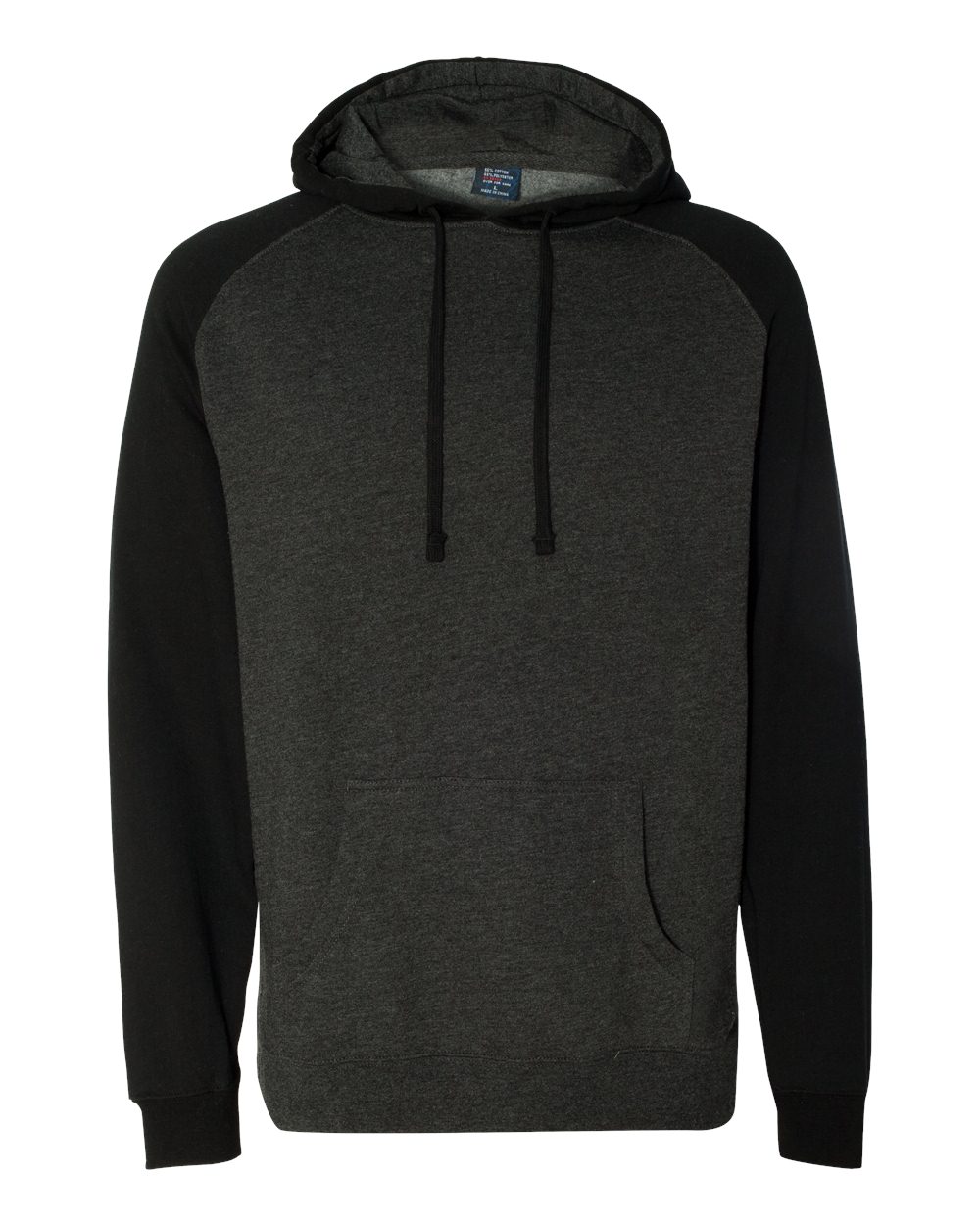 Independent Trading Co. IND40RP Unisex Raglan Hooded Sweatshirt in Charcoal Heather/ Black