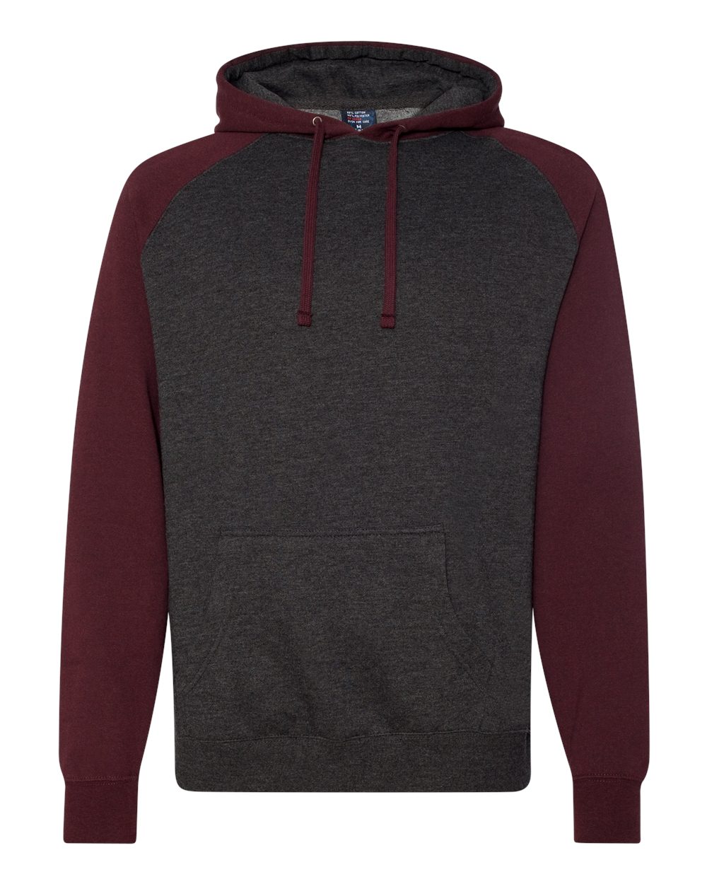 Independent Trading Co. IND40RP Unisex Raglan Hooded Sweatshirt in Charcoal Heather/ Burgundy Heather