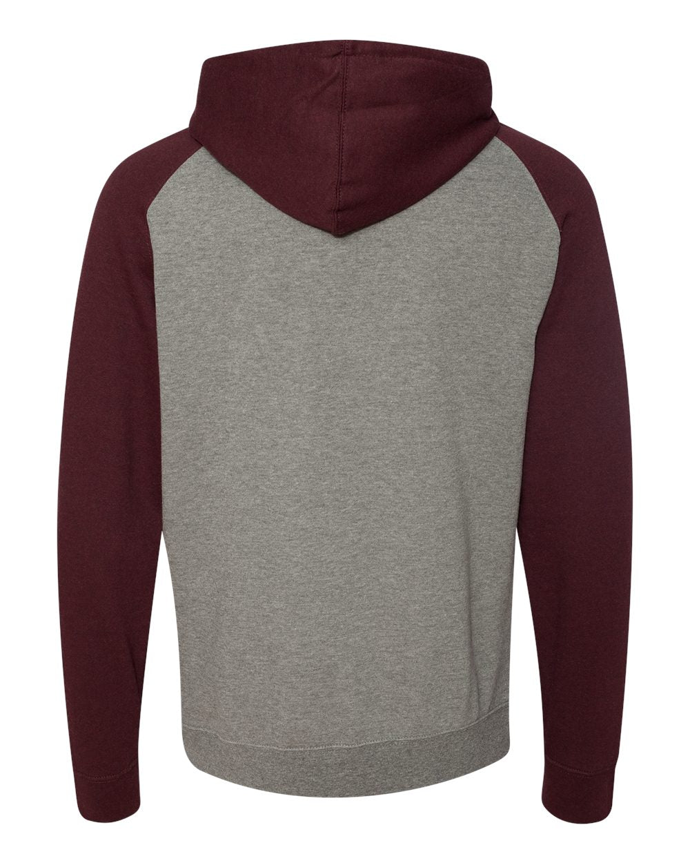 Independent Trading Co. IND40RP Unisex Raglan Hooded Sweatshirt in Gunmetal Heather/ Burgundy Heather, back