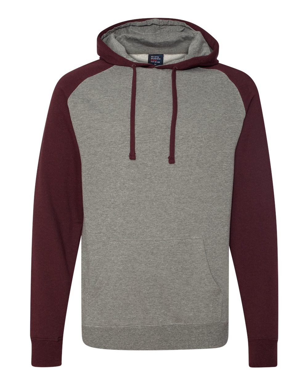 Independent Trading Co. IND40RP Unisex Raglan Hooded Sweatshirt in Gunmetal Heather/ Burgundy Heather