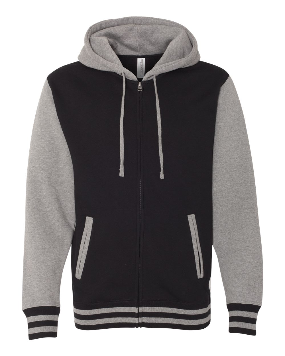 Independent Trading Co. IND45UVZ Unisex Heavyweight Varsity Full-Zip Hooded Sweatshirt in Black/ Gunmetal Heather