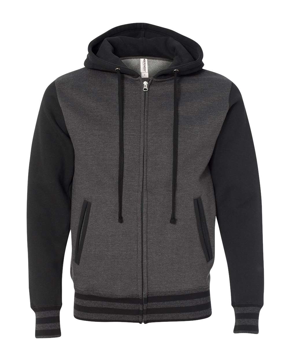 Independent Trading Co. IND45UVZ Unisex Heavyweight Varsity Full-Zip Hooded Sweatshirt in Charcoal Heather/ Black