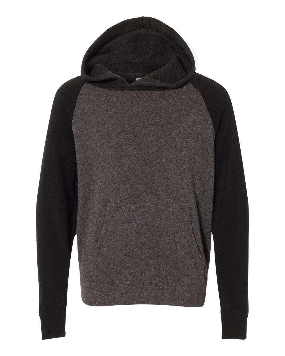 Independent Trading Co. PRM15YSB Youth Lightweight Special Blend Raglan Hooded Sweatshirt in Carbon/ Black