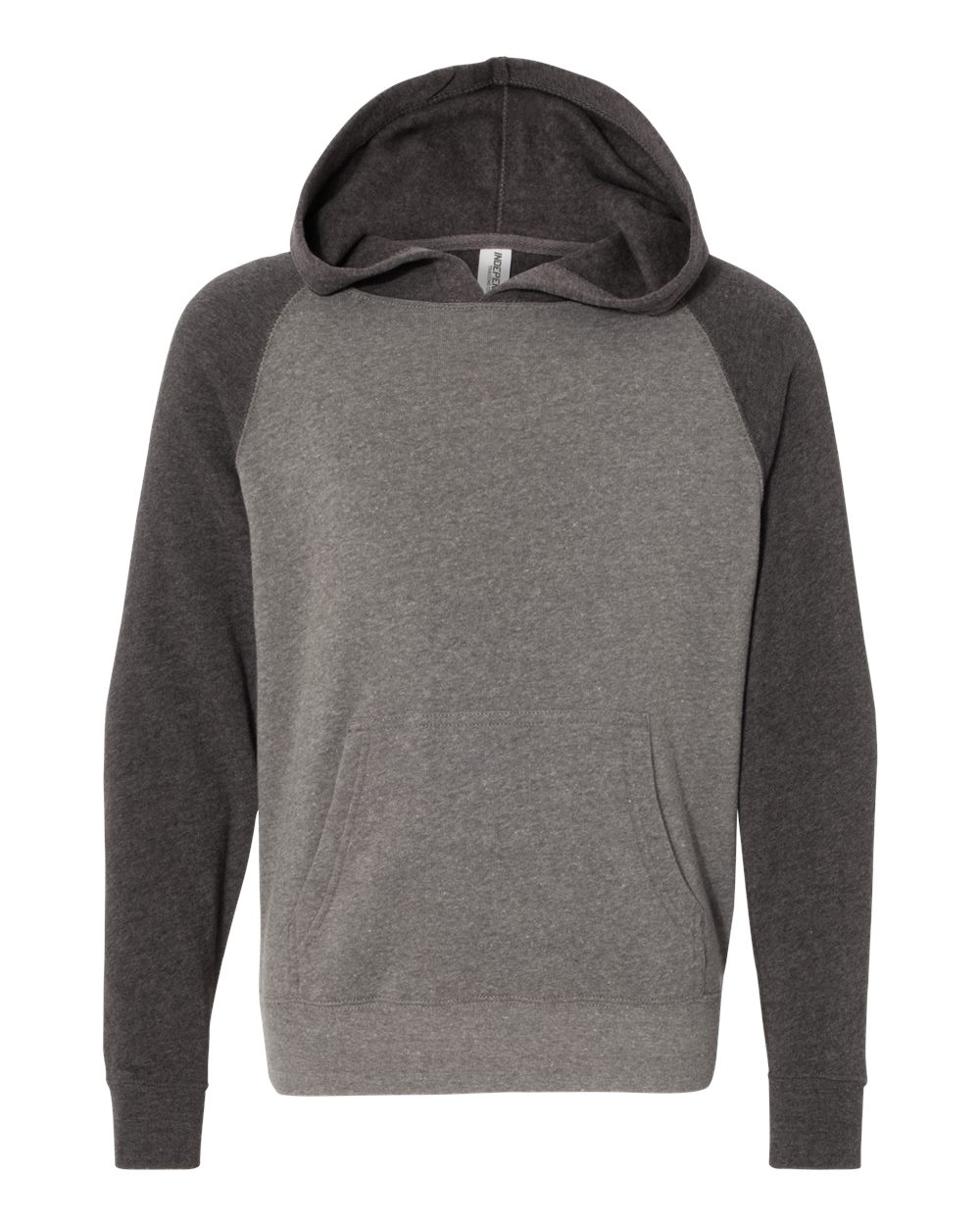 Independent Trading Co. PRM15YSB Youth Lightweight Special Blend Raglan Hooded Sweatshirt in Nickel/ Carbon