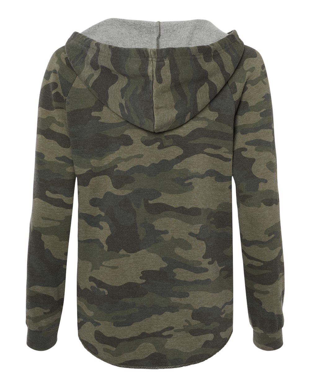Independent Trading Co. PRM2500 Women’s Lightweight California Wave Wash Hooded Sweatshirt in Forest Camo Heather, back