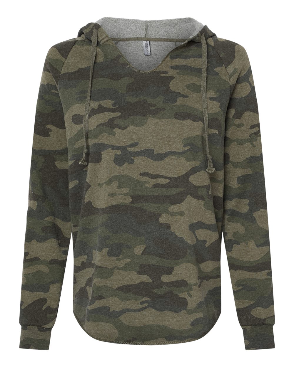 Independent Trading Co. PRM2500 Women’s Lightweight California Wave Wash Hooded Sweatshirt in Forest Camo Heather