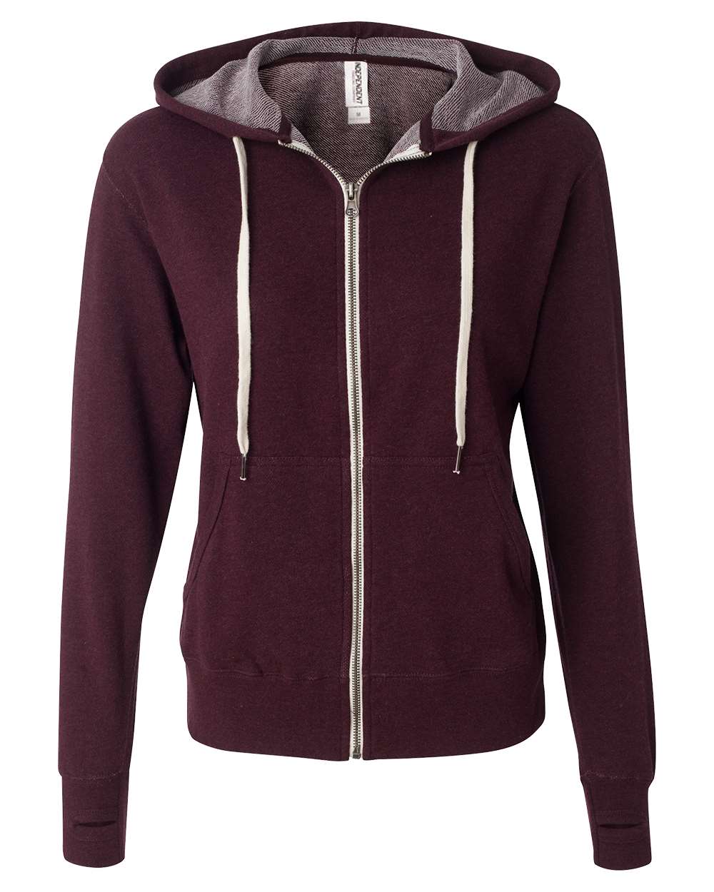 Independent Trading Co. PRM90HTZ Unisex Heathered French Terry Full-Zip Hooded Sweatshirt in Burgundy Heather