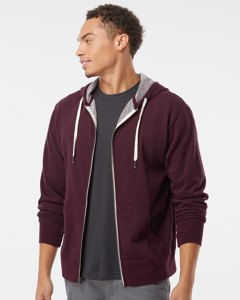 Independent Trading Co. PRM90HTZ Unisex Heathered French Terry Full-Zip Hooded Sweatshirt