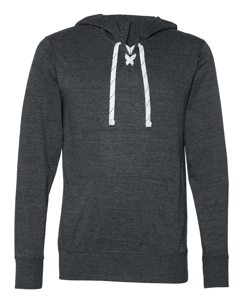J. America 8231 Unisex Jersey Sport Lace Hooded Pullover in Charcoal Heather