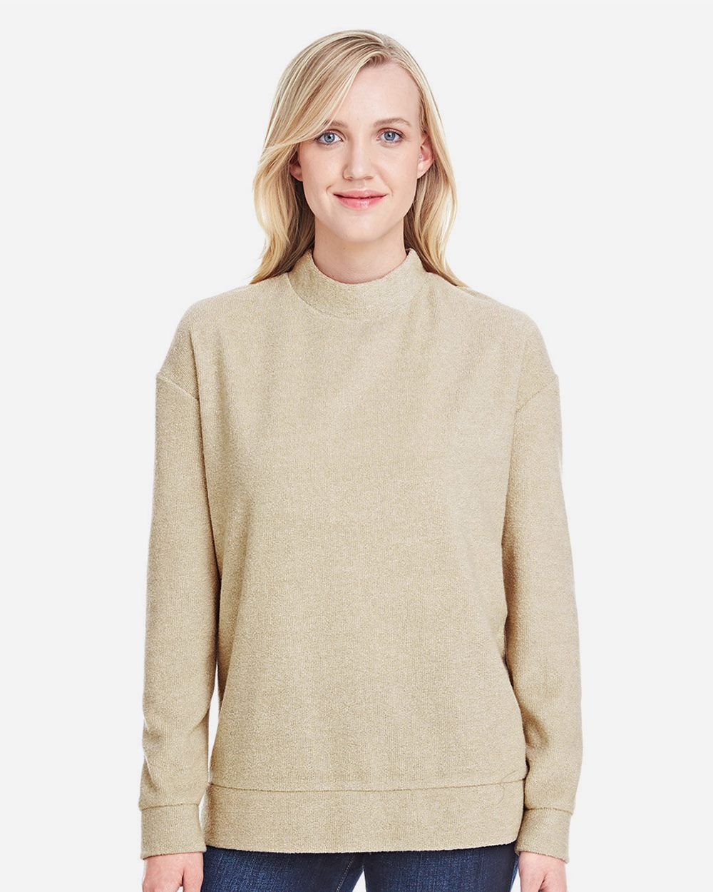 J. America 8428 Women's Weekend Terry Mock Neck Pullover
