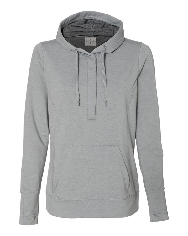 J. America 8431 Women’s Omega Stretch Snap-Placket Hooded Sweatshirt