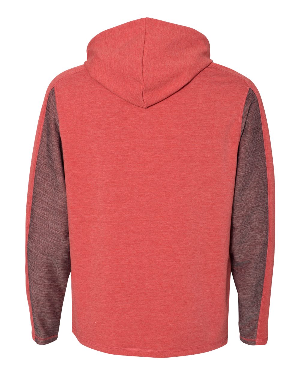 J. America 8435 Men's Omega Stretch Hooded Sweatshirt in Red Triblend, back