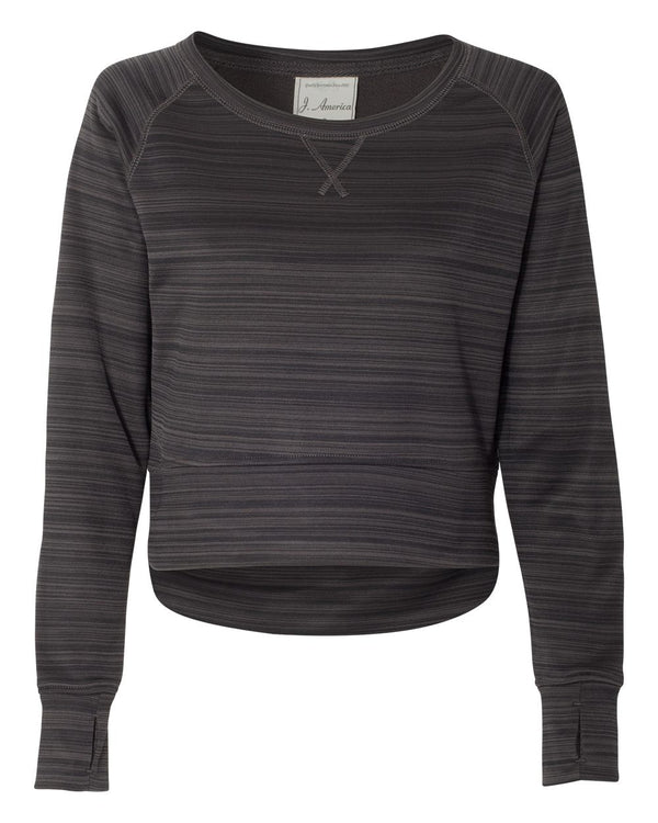 J. America 8663 Women's Odyssey Striped Performance Fleece Hi-Low Crewneck Sweatshirt