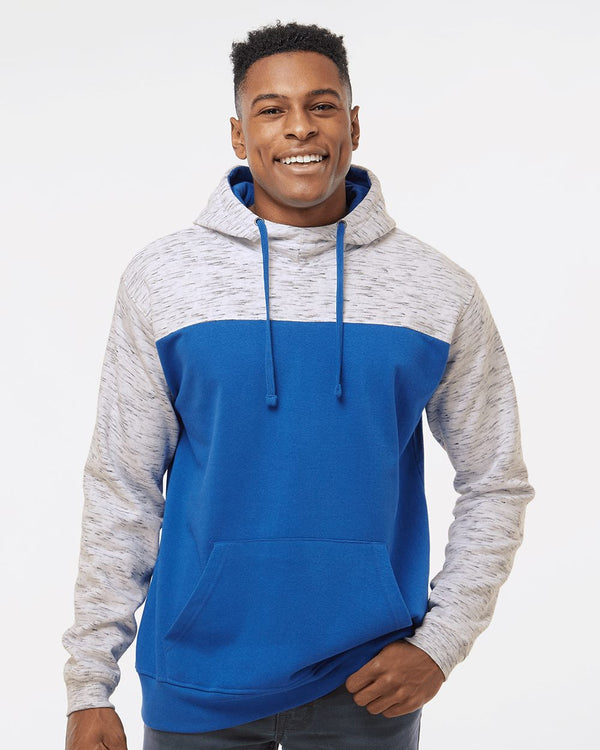 J. America 8676 Men's Mélange Fleece Colorblocked Hooded Sweatshirt