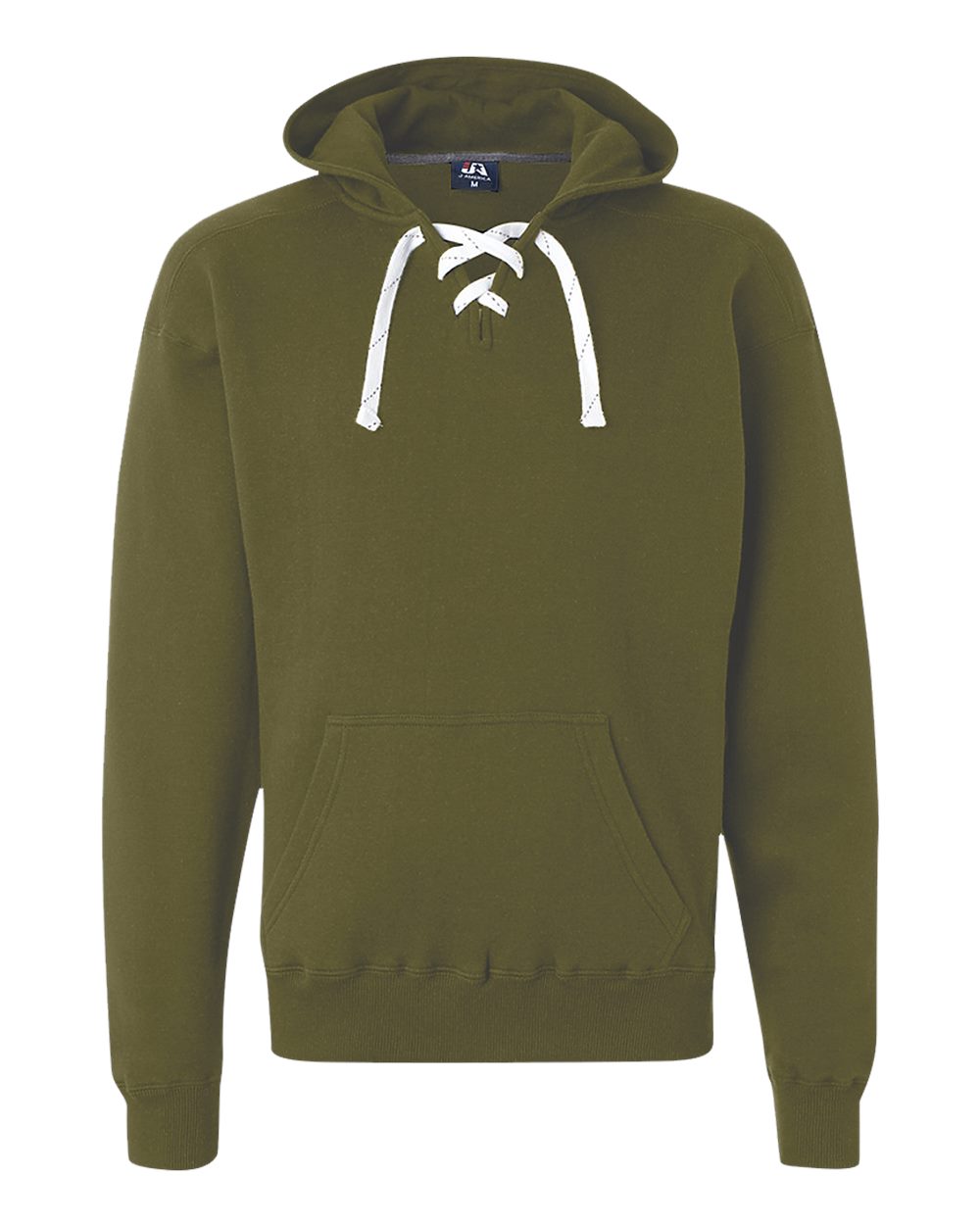 J. America 8830 Men's Sport Lace Hooded Sweatshirt in Military Green