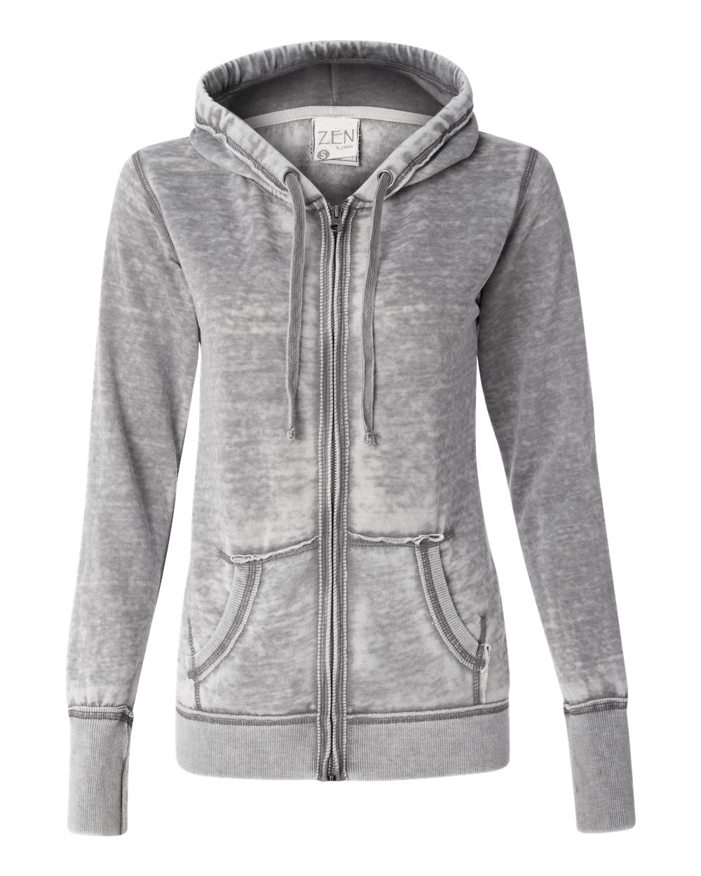 J. America 8913 Women's Zen Fleece Full-Zip Hooded Sweatshirt in Cement