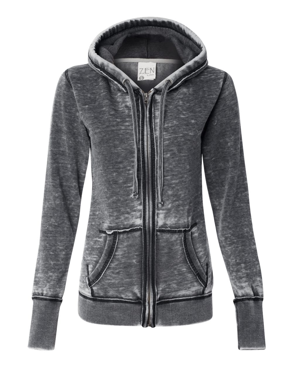 J. America 8913 Women's Zen Fleece Full-Zip Hooded Sweatshirt in Dark Smoke