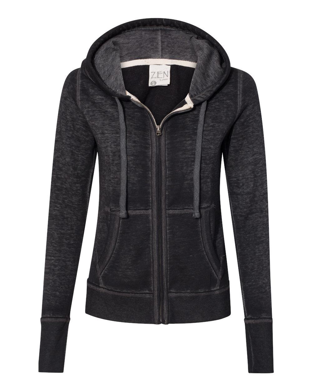 J. America 8913 Women's Zen Fleece Full-Zip Hooded Sweatshirt in Twisted Black