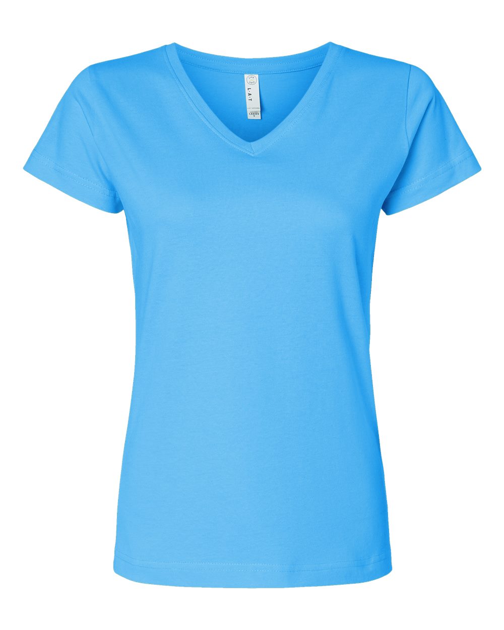 Live & Tell by LAT 3507 Women's Fine Jersey V-Neck Tee in Aqua