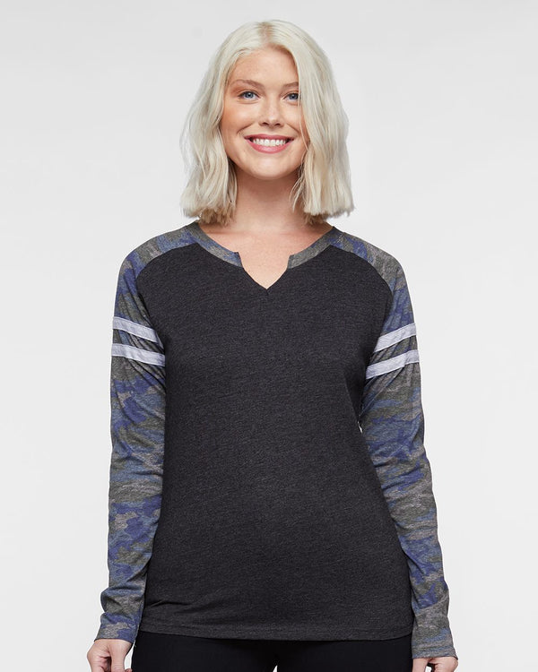 Live & Tell by LAT 3534 Women's Fine Jersey Mash Up Long Sleeve T-Shirt