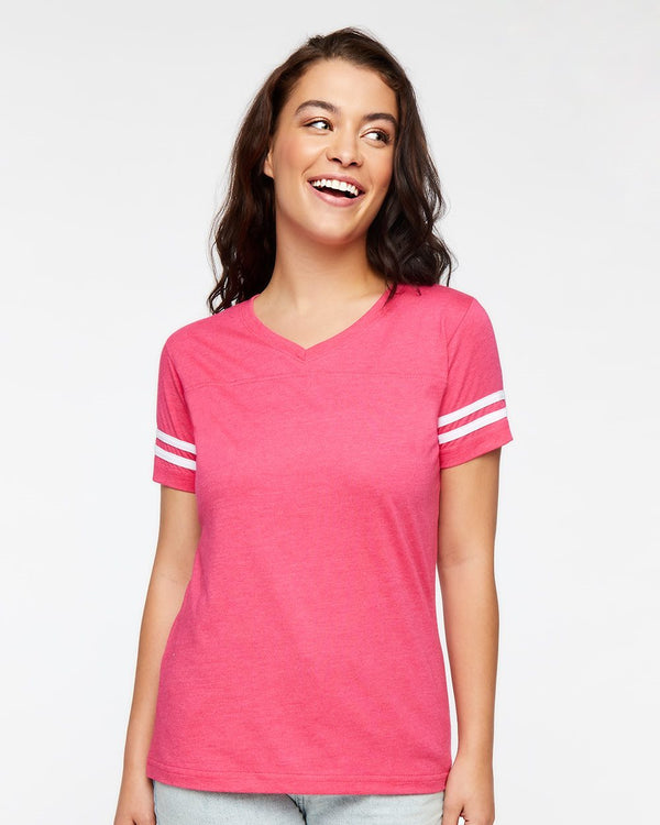Live & Tell by LAT 3537 Women's Football V-Neck Fine Jersey Tee