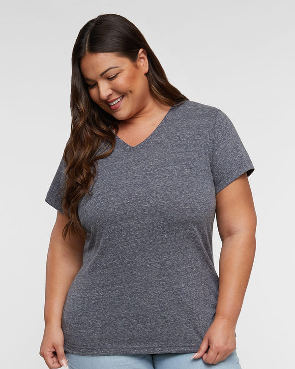 Live & Tell by LAT 3591 Women's Harborside Mélange V-Neck Tee