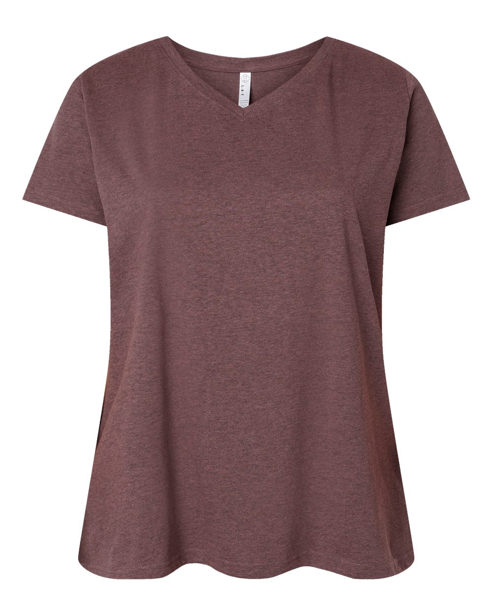 Live & Tell by LAT 3817 Women's Curvy Collection Fine Jersey V-Neck Tee in Sangria Blackout
