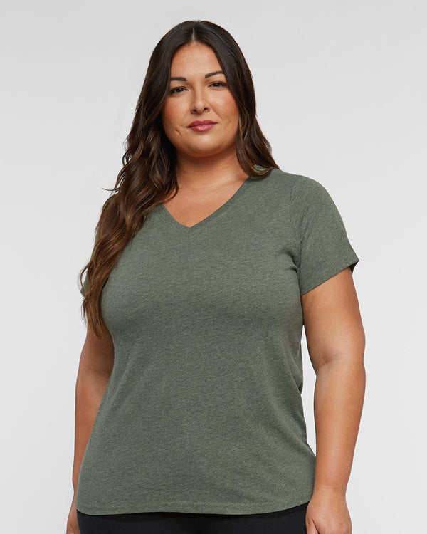 Live & Tell by LAT 3817 Women's Curvy Collection Fine Jersey V-Neck Tee