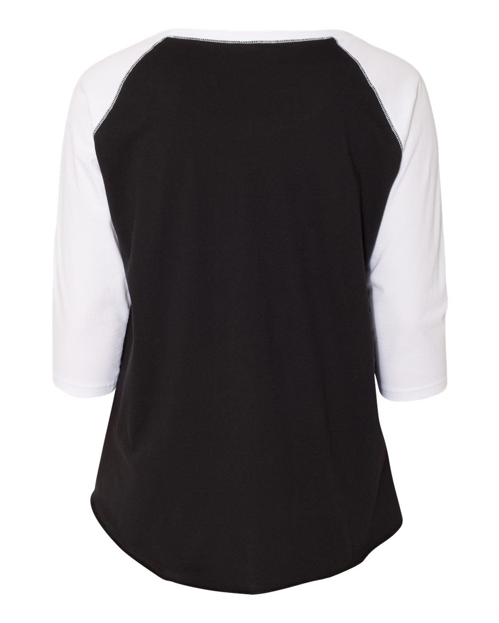Live & Tell by LAT 3830 Women's Curvy Collection Baseball Three-Quarter Sleeve Tee in Black/ White, back