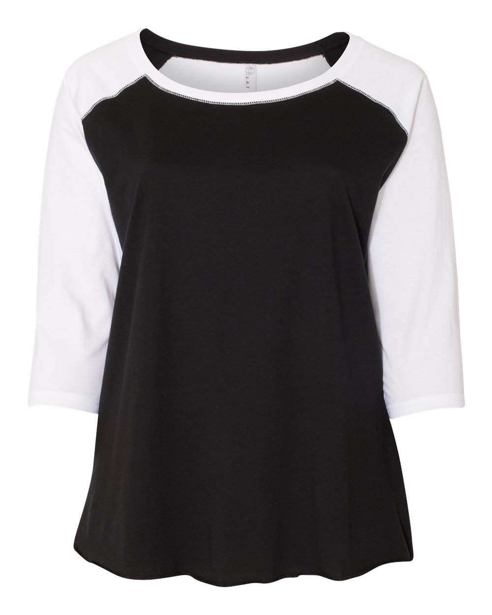 Live & Tell by LAT 3830 Women's Curvy Collection Baseball Three-Quarter Sleeve Tee in Black/ White