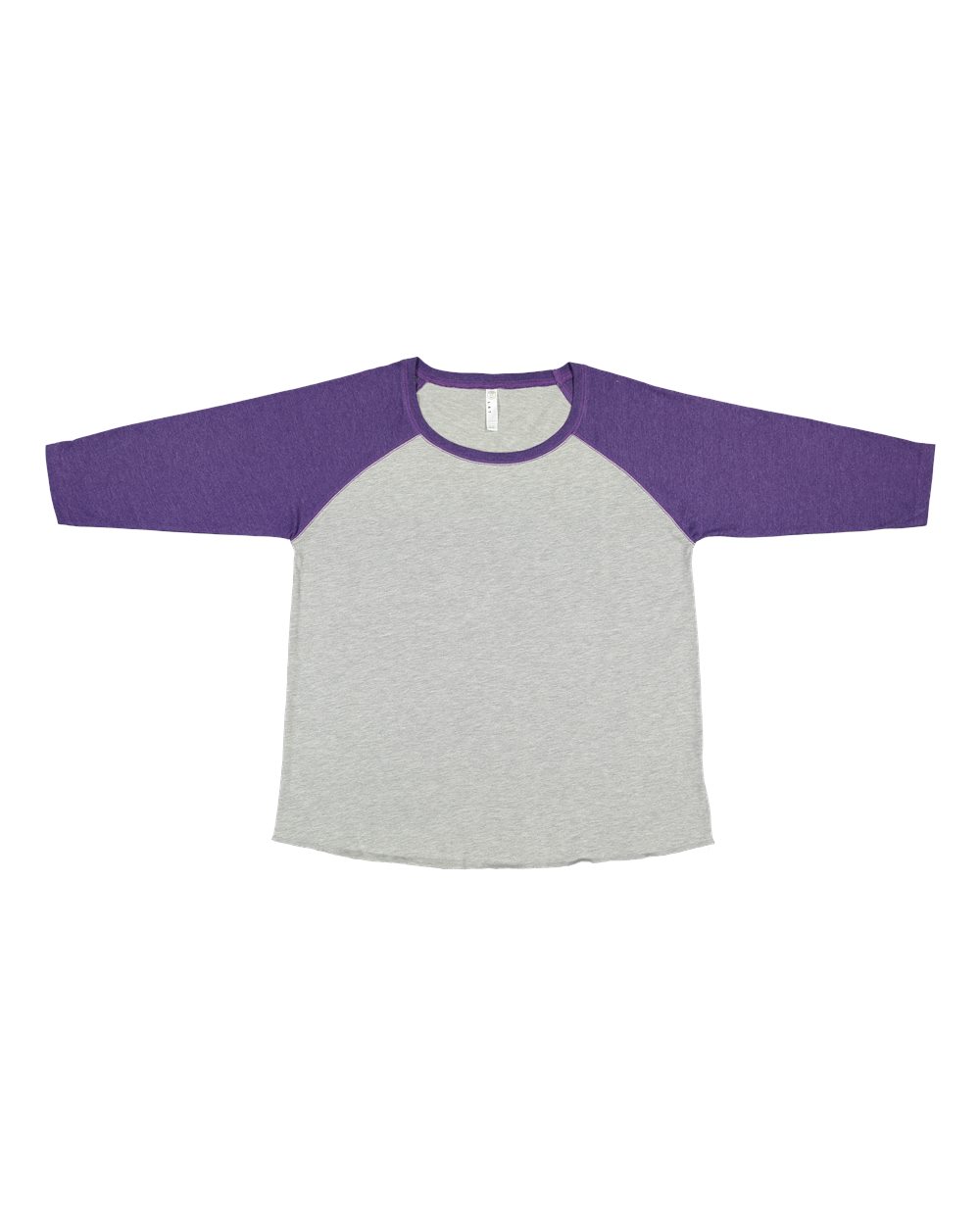 Live & Tell by LAT 3830 Women's Curvy Collection Baseball Three-Quarter Sleeve Tee in Vintage Heather/ Vintage Purple