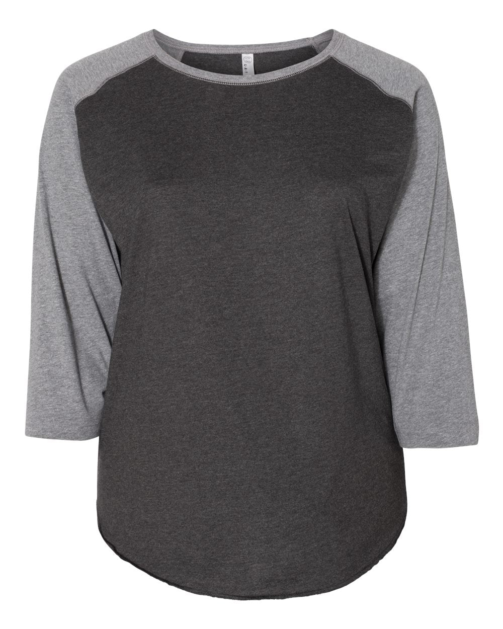 Live & Tell by LAT 3830 Women's Curvy Collection Baseball Three-Quarter Sleeve Tee in Vintage Smoke/ Granite Heather
