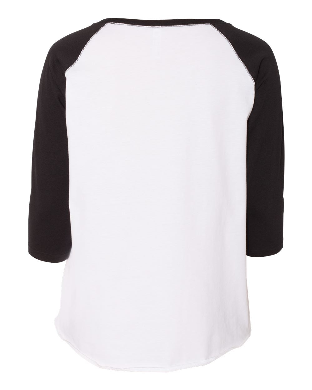 Live & Tell by LAT 3830 Women's Curvy Collection Baseball Three-Quarter Sleeve Tee in White/ Black, back