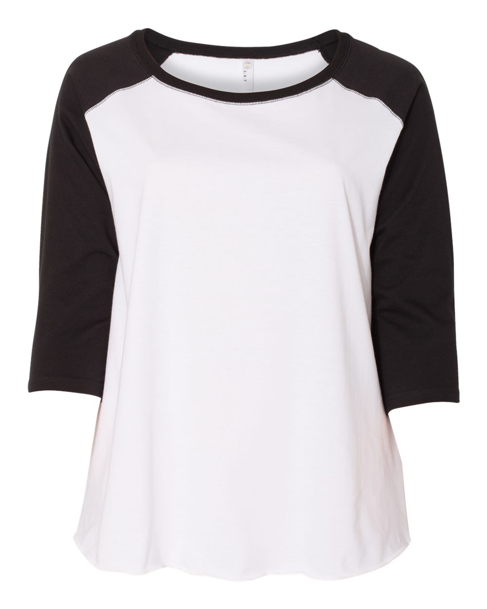 Live & Tell by LAT 3830 Women's Curvy Collection Baseball Three-Quarter Sleeve Tee in White/ Black