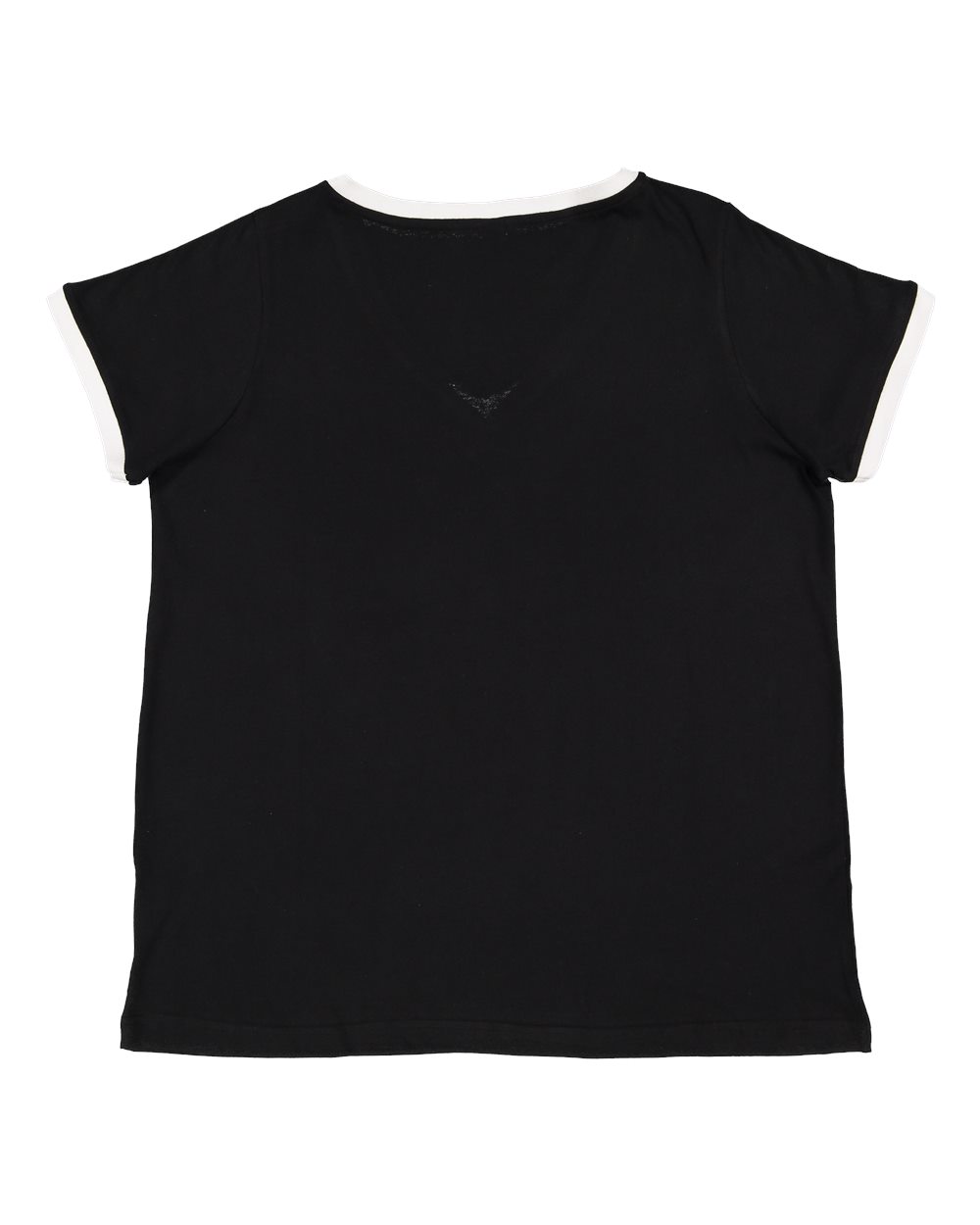 Live & Tell by LAT 3832 Women's Curvy Retro Ringer Premium Jersey V-Neck Tee in Black/ White, back