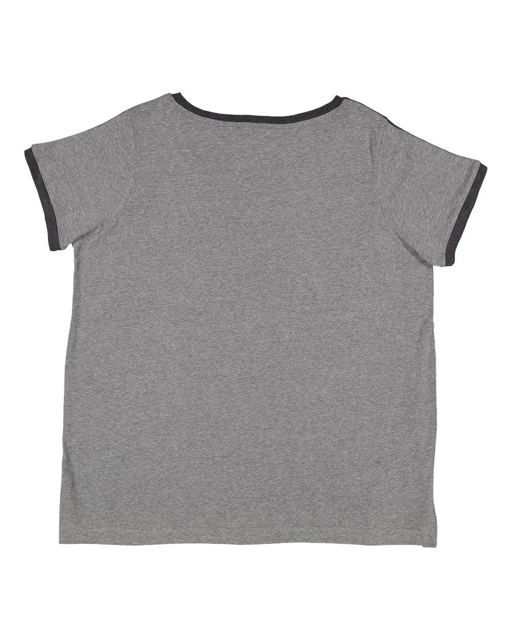 Live & Tell by LAT 3832 Women's Curvy Retro Ringer Premium Jersey V-Neck Tee in Granite Heather/ Vintage Smoke, back